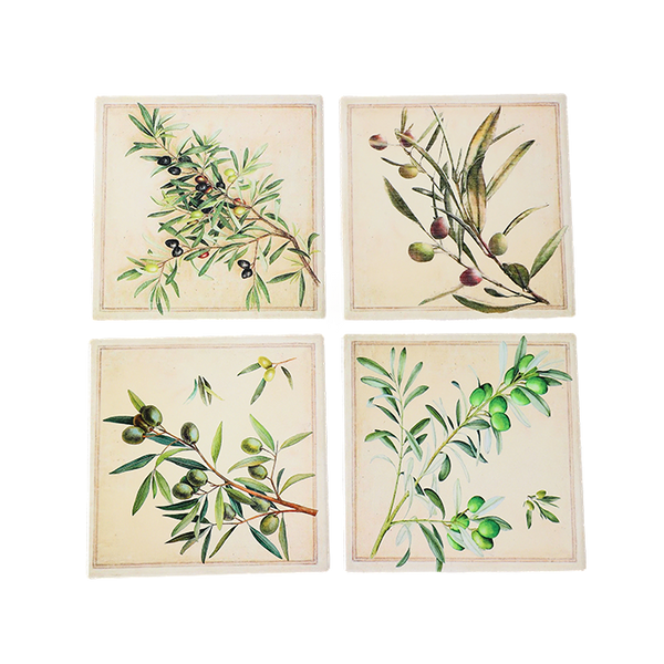 Coasters x 4 - Square Olives