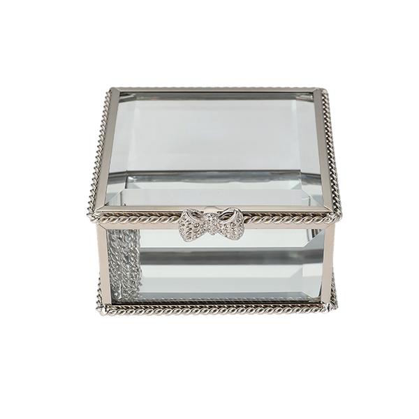 Glass Jewellery box Silver with Clear Glass (5.5 x 8.5 x 8.5cm)