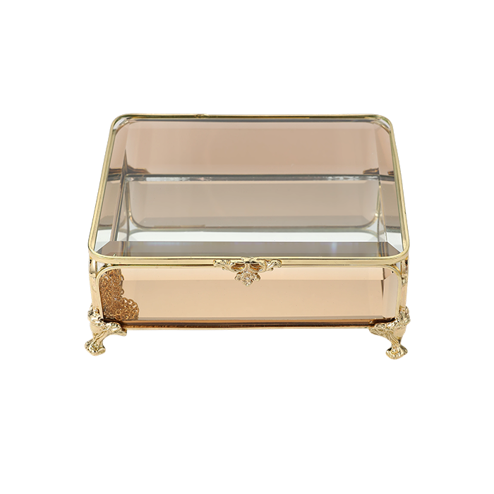 Glass Jewellery box Gold with Amber Glass (6.5 x 15 x 12cm) – Val's ...