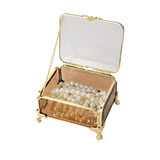 Glass Jewellery box Gold with Amber Glass (6.5 x 10 x 8cm)