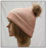 Beanie - Ribbed Pink with Pompom