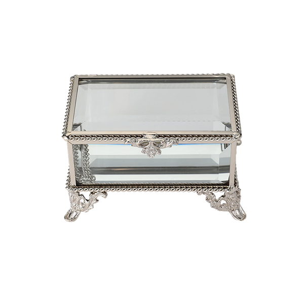 Glass Jewellery box Silver with Clear Glass (6.7 x 10 x 6.5 cm)