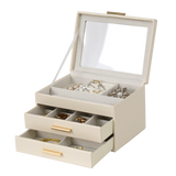 Jewellery Box PVC Champagne Leather 2 Draw