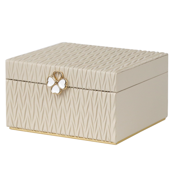 Jewellery Box PVC Champagne Leather Wrinkled with Lift Out Tray