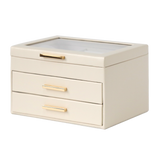 Jewellery Box PVC Champagne Leather 2 Draw