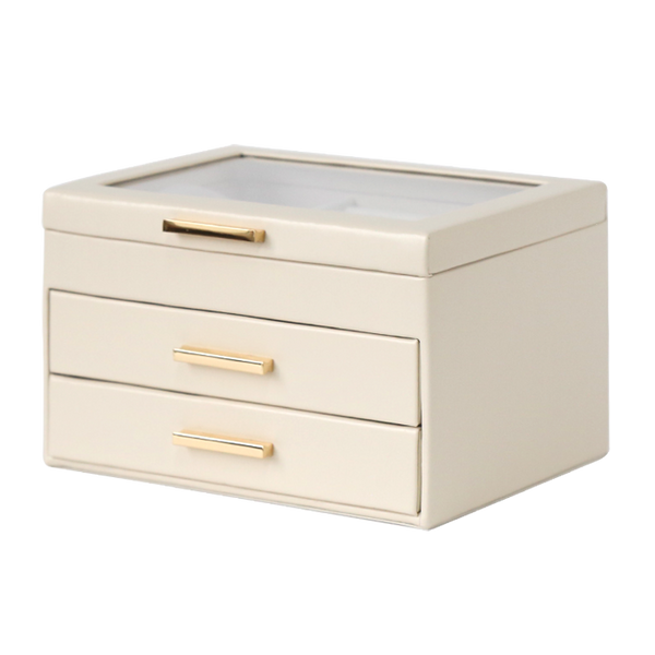 Jewellery Box PVC Champagne Leather 2 Draw