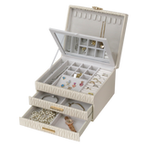 Jewellery Box PVC Champagne Leather Wrinkled with Lift Out Tray & 2 Drawers