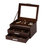 Jewellery Box PVC Brown Leather with 2 Draws
