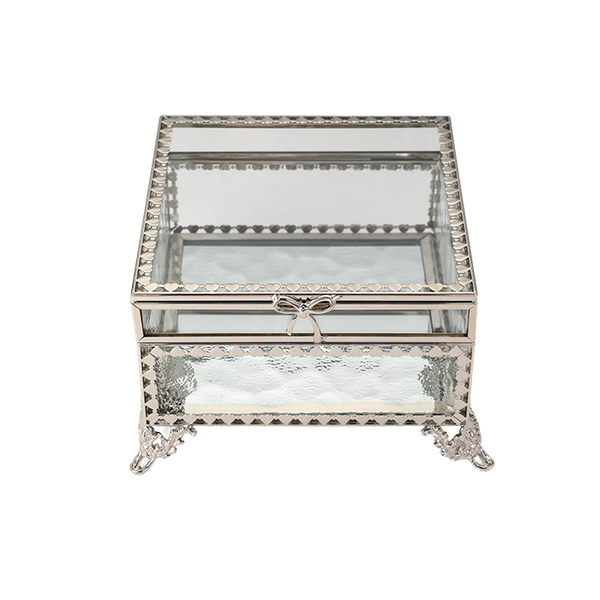 Glass Jewellery box Silver with Clear Glass (9 x 13.5 x 13.5cm)