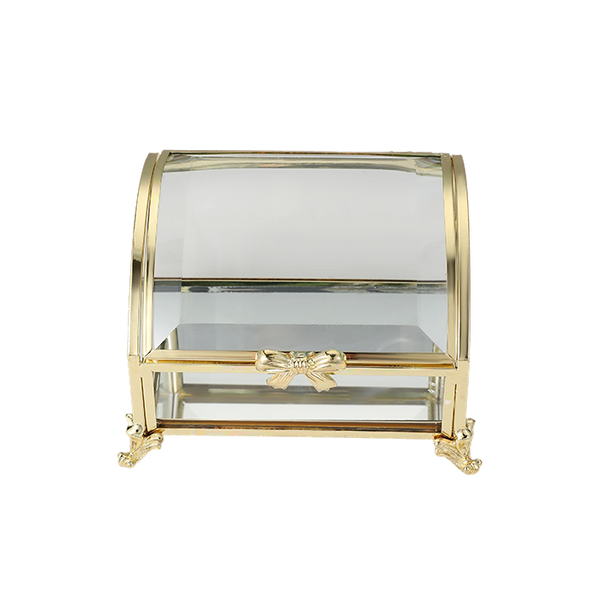 Glass Jewellery box Gold Curved with Clear Glass (6 x 10 x 7.7 cm)