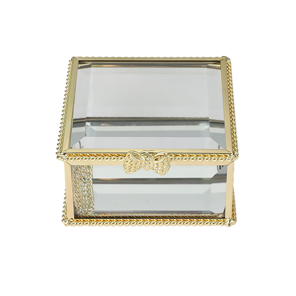 Glass Jewellery box Gold with Clear Glass (5.5 x 8.5 x 8.5 cm)