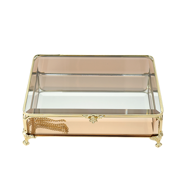 Glass Jewellery box Gold with Amber Glass (6.5 x 20 x 15.3cm)