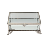 Glass Jewellery box Silver with Clear Glass (6.7 x 15.5 x 10 cm)
