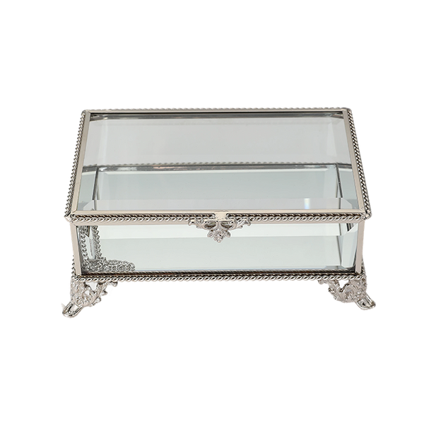 Glass Jewellery box Silver with Clear Glass (6.7 x 15.5 x 10 cm)
