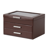 Jewellery Box PVC Brown Leather with 2 Draws