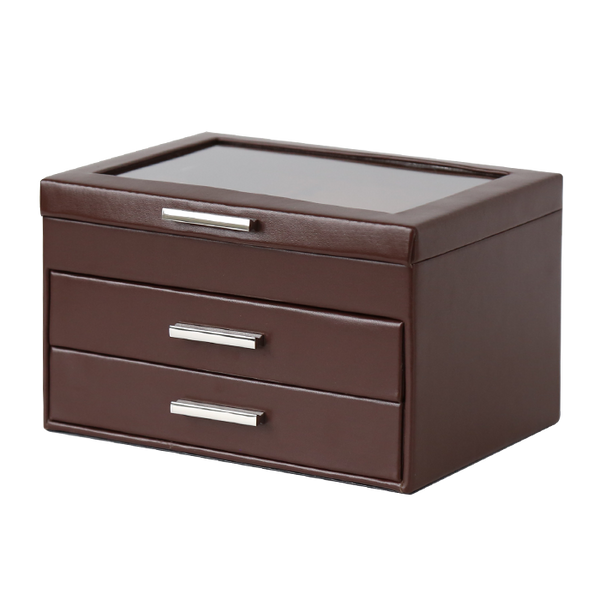 Jewellery Box PVC Brown Leather with 2 Draws