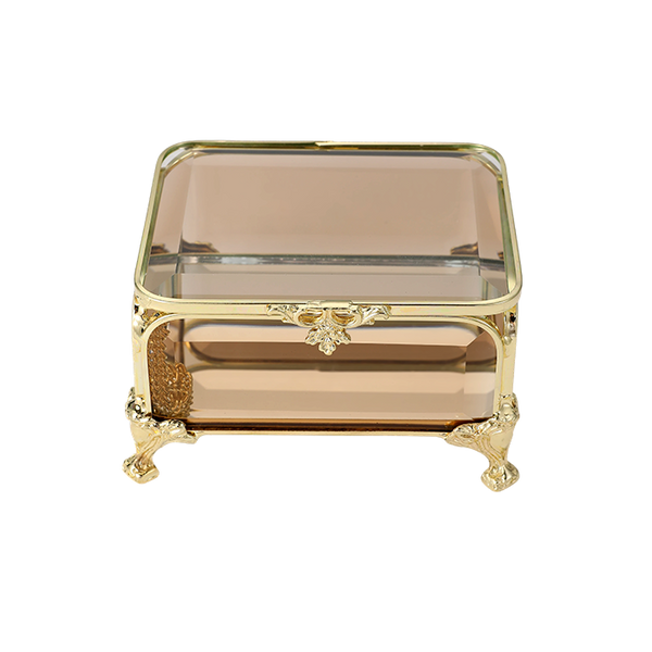 Glass Jewellery box Gold with Amber Glass (6.5 x 10 x 8cm)