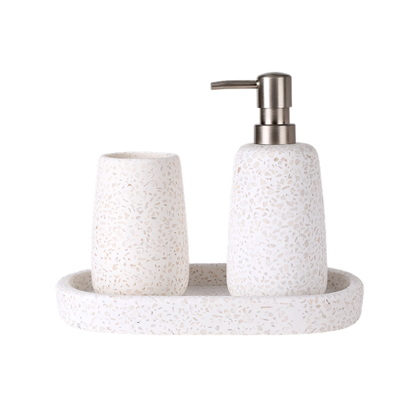 Bathroom Set of 3 - White includes Cup, Tray & Soap Dispenser