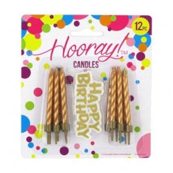 Candle Birthday Gold 12pce