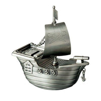BABY MONEY BOX JOLLY ROGER PIRATE SHIP -PEWTER FINISH
