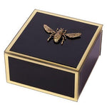 GLASS JEWELLERY BOX BLACK 5" BEE 12X12X6.5CM